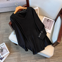 300 catties large size women's clothing fat mm plus fat plus bigger bust autumn and winter fashion elastic base shirt T-shirt top 3328