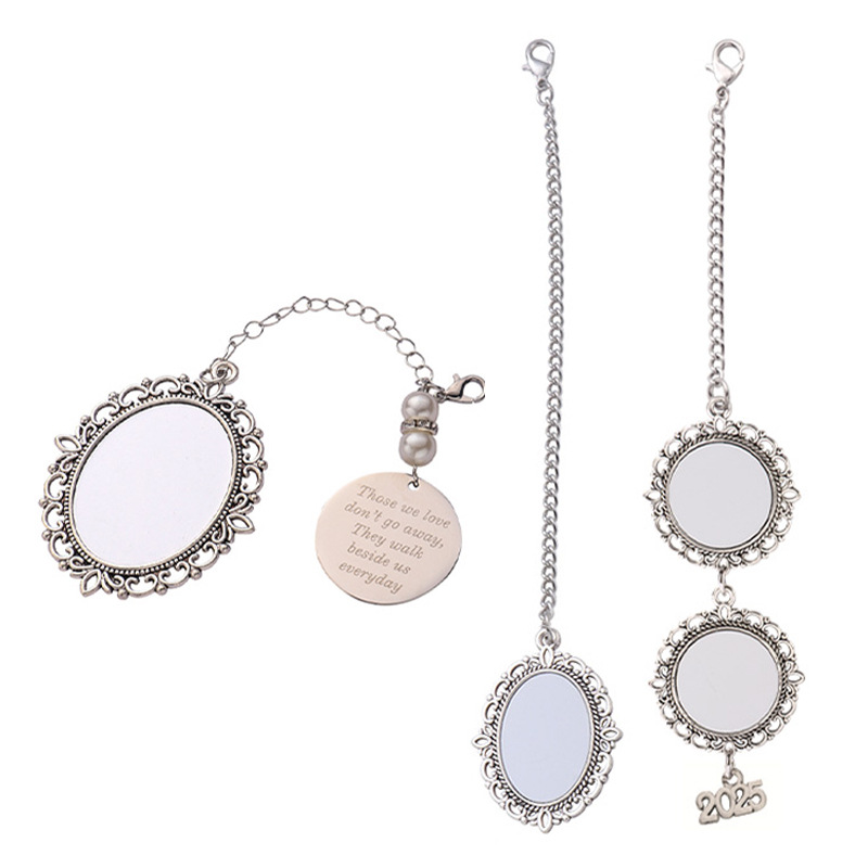 2025 Amazon temporada de graduación colgante accesorios en blanco transferencia térmica redonda cadena de sombrero de encaje regalos metálicos de sublimación térmica