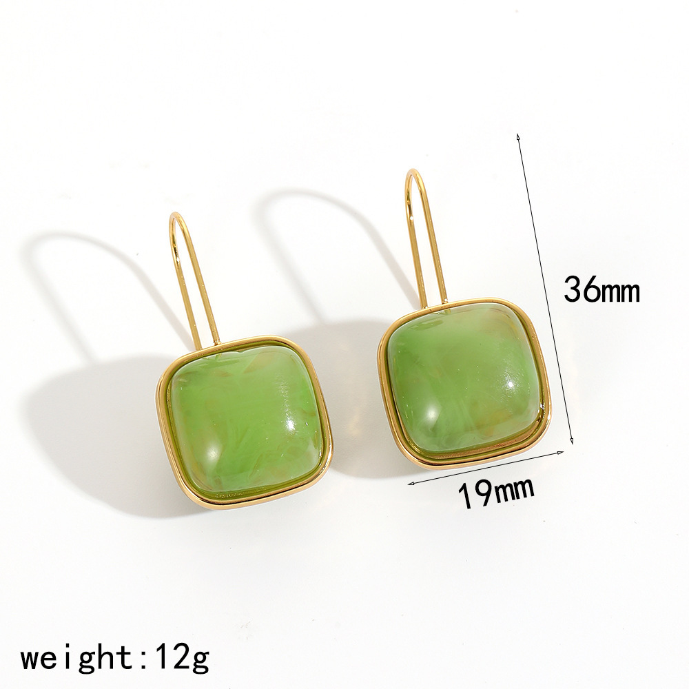 Pendientes de gancho de oreja de estilo retro fresco personalizado Pendientes de acero inoxidable de jade de imitación de alta calidad temperamento de moda femenina image 6