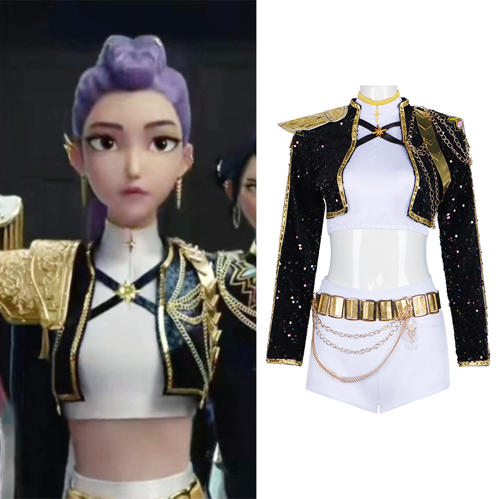 Black and Gold Cosplay Costume for the Huntress Girl Group, Lumiko Cosplay Stage Performance Outfit, Movie Version Girl Group Performance Outfit