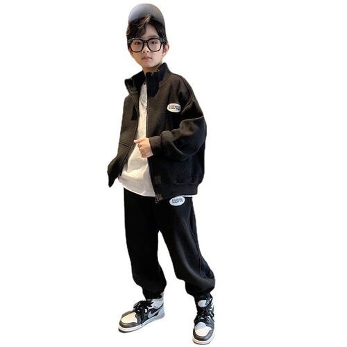 Children's clothing, spring and autumn boys' suits, autumn clothing, medium and large children's long-sleeved zipper jackets, casual pants, sportswear, western style two-piece sets