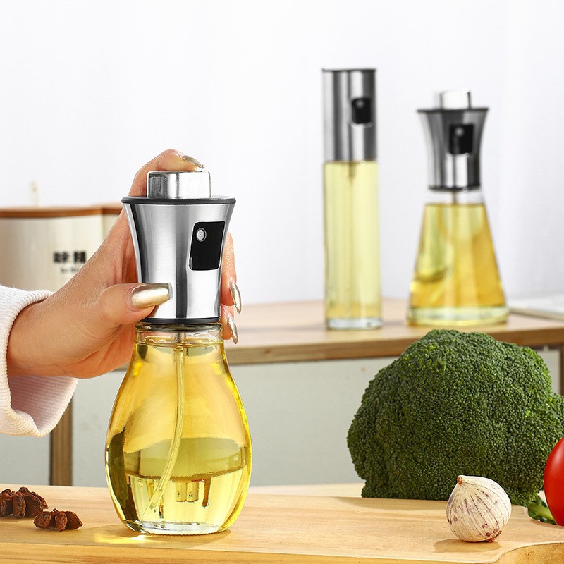 304 botella de pulverización de acero inoxidable pulverización de presión cocina doméstica aceite comestible vinagre de barbacoa a prueba de fugas vidrio pulverización de aceite