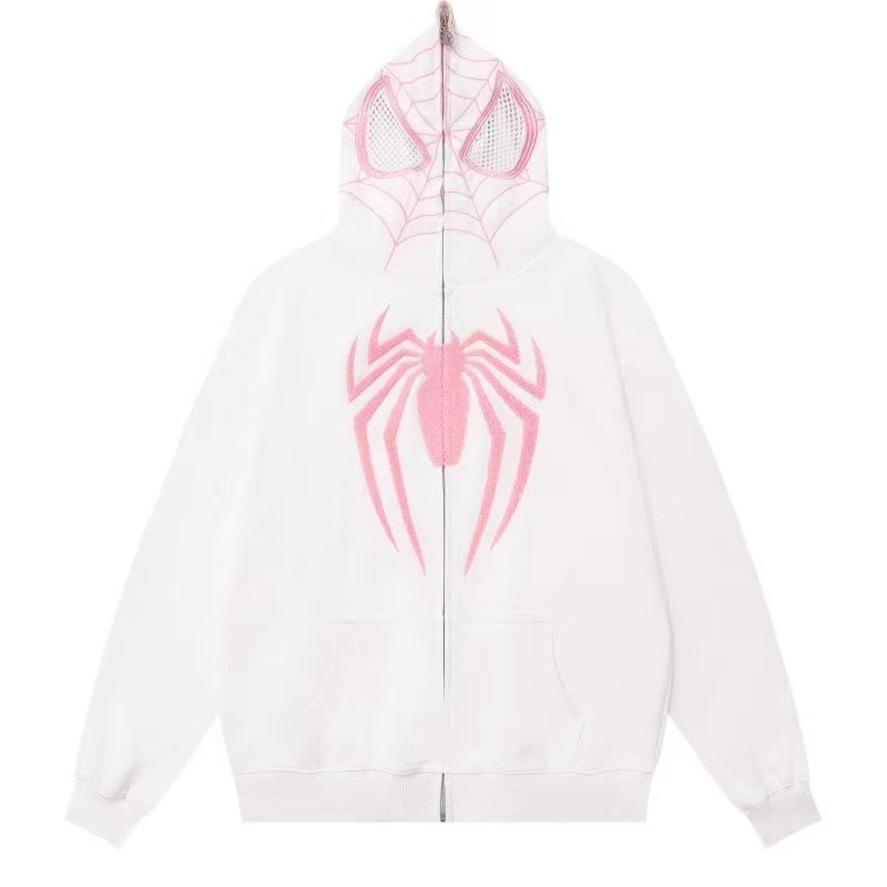 Chinese Cotton Composite Milk Silk 280g # Spider-man Loose Cardigan Coat Explosive American High Street Hooded Sweatshirt