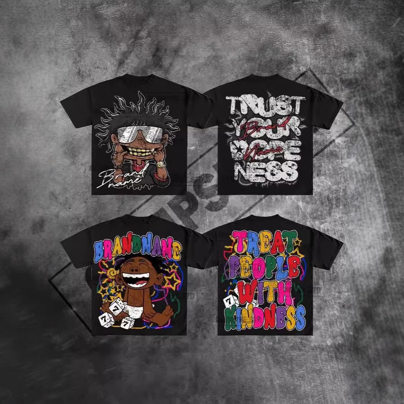 American Cartoon Graphic T-Shirt Hostel Stucco Gothic Oversized T-Shirt Couple Y2k Top South Korea Gothic Menswear