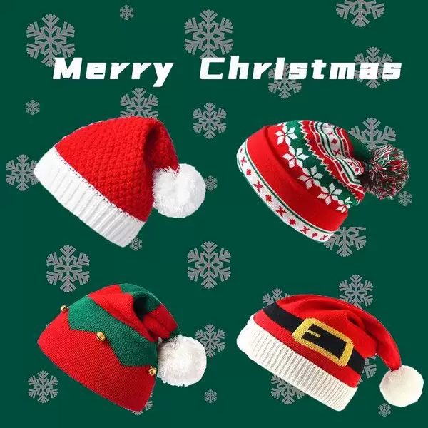 Adult Christmas Decoration Bell Hat Gift Knitted for Girlfriend Santa Claus Red Woolen Hat Student