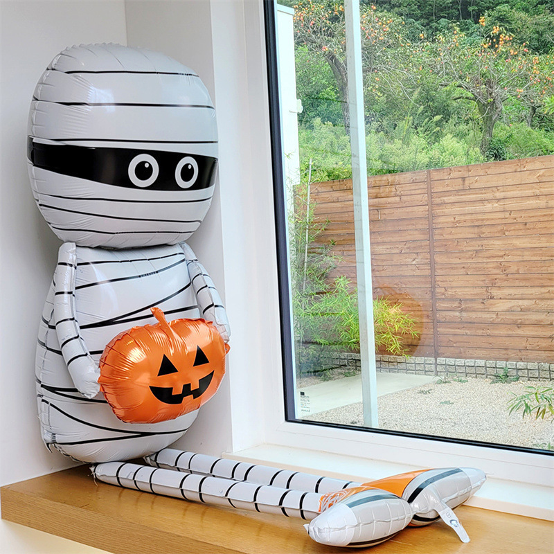 Atmósfera transfronteriza Halloween gigantesco de pie base de globo calabaza esqueleto demonio centro comercial bar café diseño