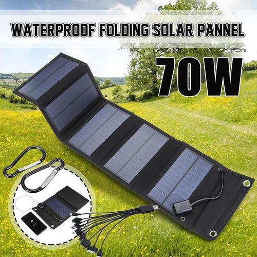 12W Solar Foldable Power Bank Charger, 70W Adjustable, 5V USB Outdoor Phone Portable Solar Panel Charger