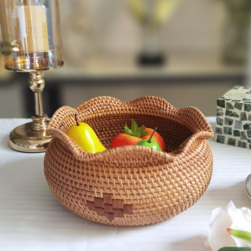 华飞越南藤编收纳盒桌面整理筐糖果点心零食坚果家用收纳篮0891