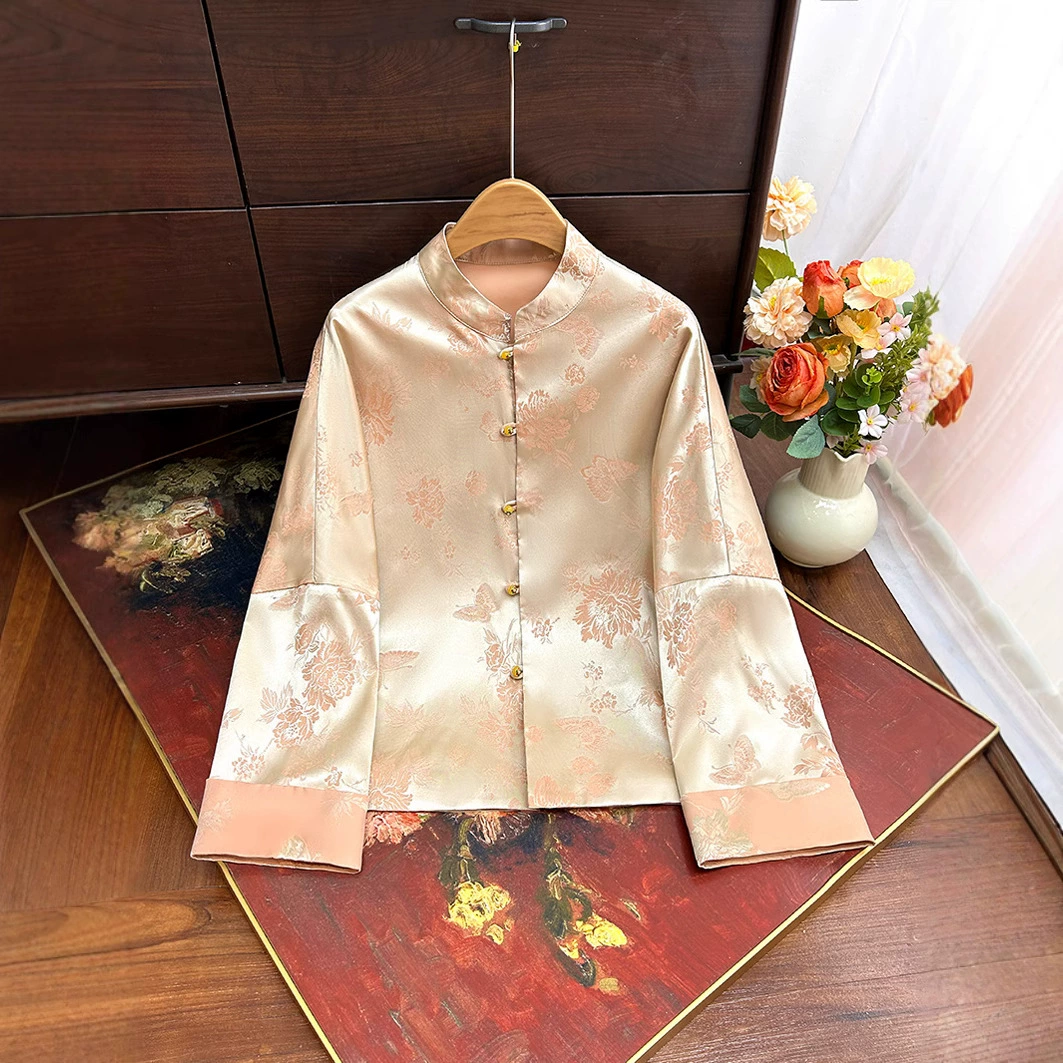 Новый китайский стиль жаккардовый жаккард женский 2025 весна новый национальный стиль ретро элегантный темперамент свободный тонкий топ