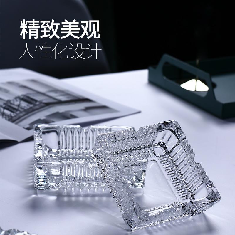 Cenicieres de vidrio transparente al por mayor cigarrillos cuadrados KTV bar restaurante café Internet soporte de cigarrillos impresión LOGO