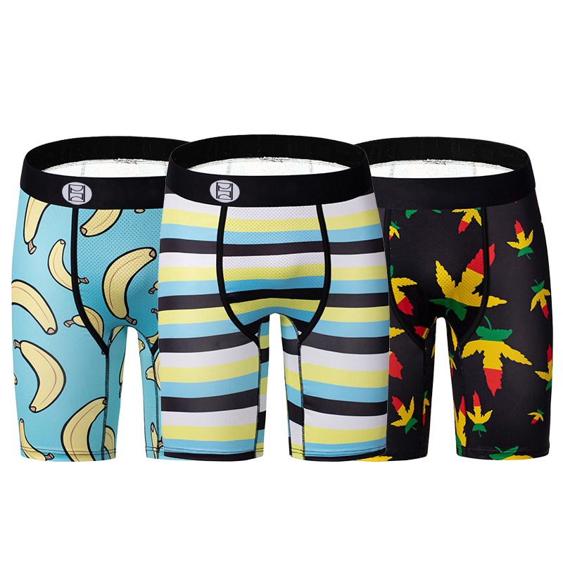 メンズパンツ男性平角ズボンプリントファッションファッション個性青少年セクシー中腰通気四角ズボン