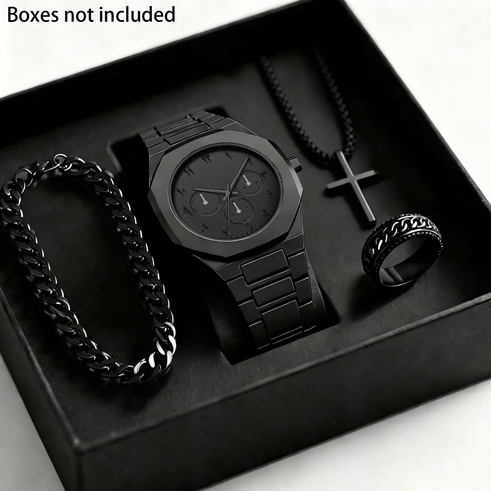 Transfronterizo explosión de moda de Oriente Medio relojes de cuarzo de moda de hombre relojes de pulsera negros anillo collar conjunto caja de regalo image 14