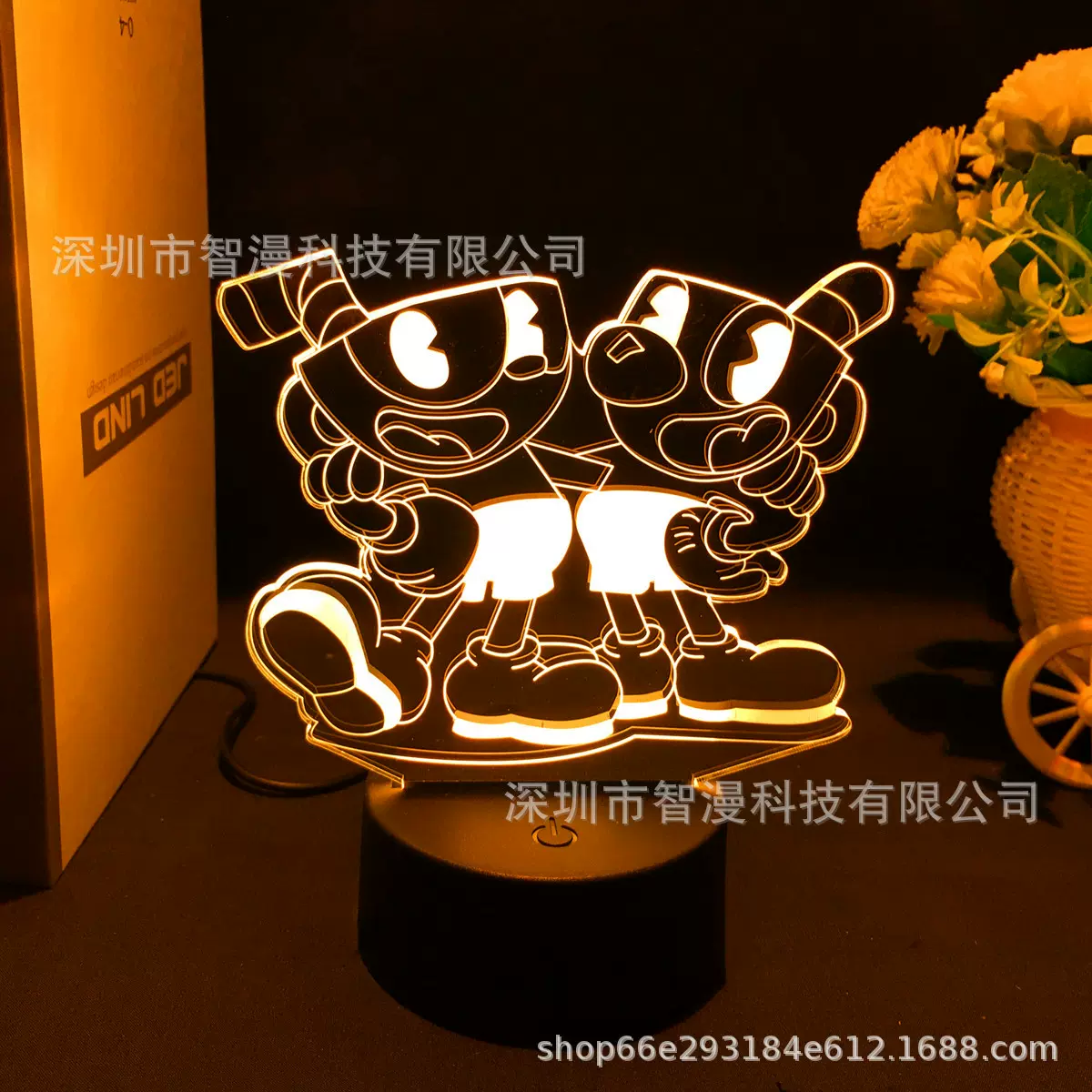跨境新款游戏Cuphead茶杯头3D小夜灯LED立体台灯桌面摆件创意礼品