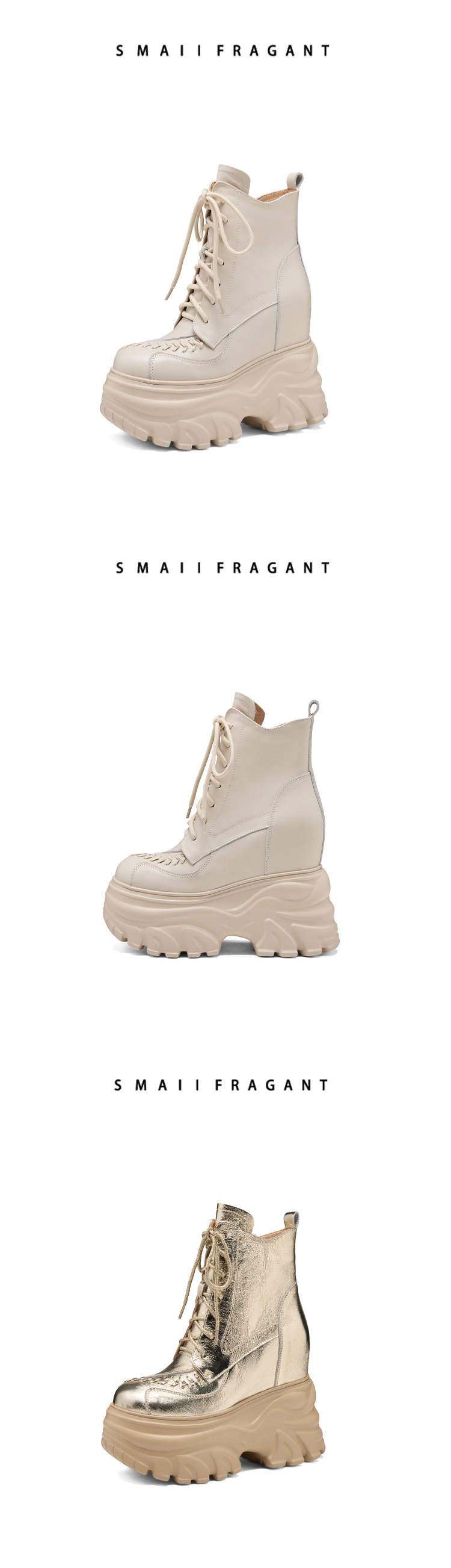Giày boot Martin đế dày 14 cm phong cách phương Tây, nhẹ nhàng sang trọng — Lớp lót nhung đen chi tiết 8