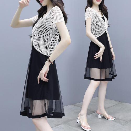 Single/Two-Piece Dress Summer Wear Waist-Clinching Slimming Elegant Lace Net Skirt Set