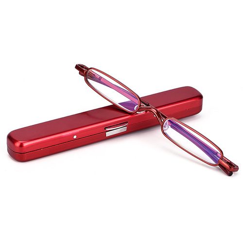 Ultra-small and ultra-light metal reading glasses for men and women, portable pen holder type high-definition mini elderly aging glasses