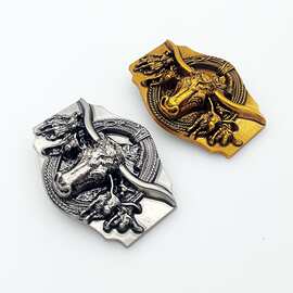 跨境朋克风合金复古腰带扣牛头个性风潮西部牛仔皮带扣男士平滑扣