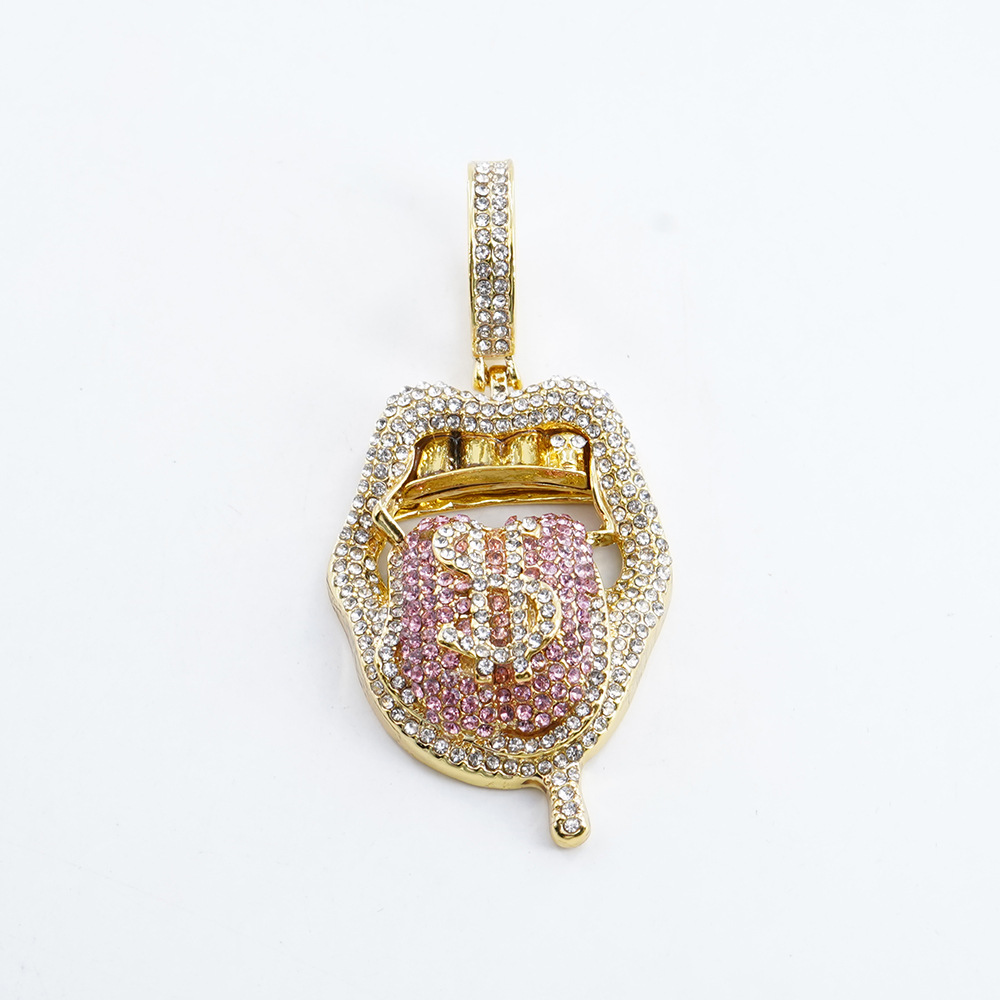 Colgante único dorado (diamante rosa) (sin cadena)