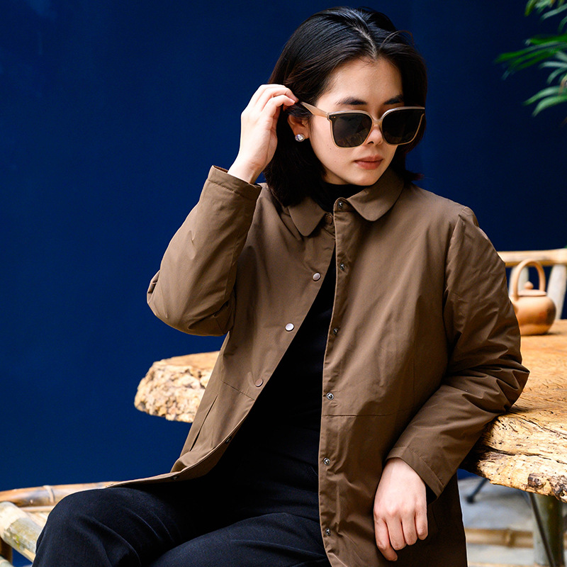 2025年新款冬季棉衣女中长款加厚有内衬棉服翻领设计感保暖外套