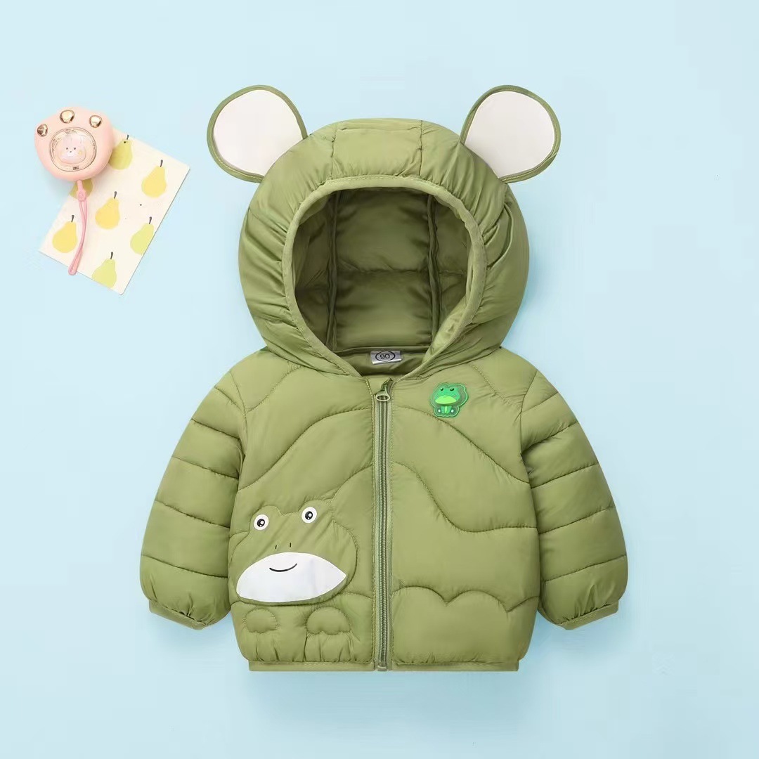 ropa de algodón de pluma unida para bebés y niños pequeños, ropa de algodón de rana encapuchada recién nacida