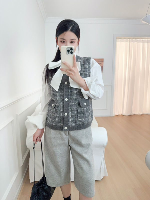 小禾25秋季新款小香风马甲羊毛混纺纱针织开衫背心女1252C2066401|undefined