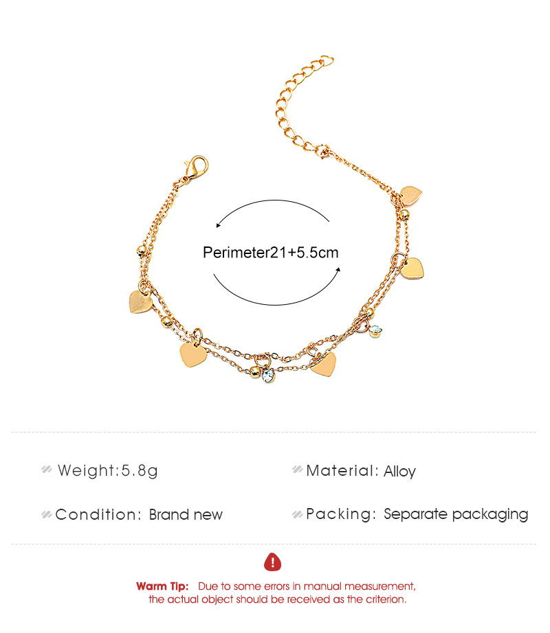 Europe And America Cross Border Double Layers Loving Heart Anklet Vintage Alloy Peach Heart Multi-layer Beach Chain Net Red Cold Wind Foot Ornaments Women display picture 1