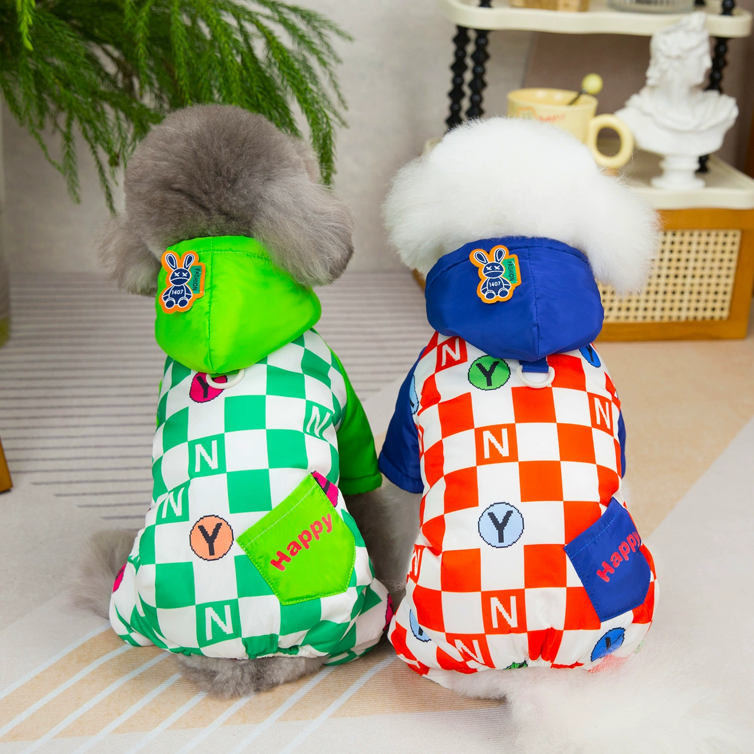 Одежда для домашних животных Осень и Зима Новый Шнауерби Медведь Маленькая собака утолщает теплую одежду 24 шахматные доски