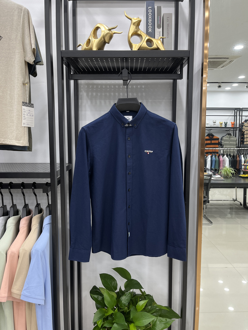 Men's Long-sleeve Embroidered Shirt Solid Colour Casual Autumn Top_voghion.com