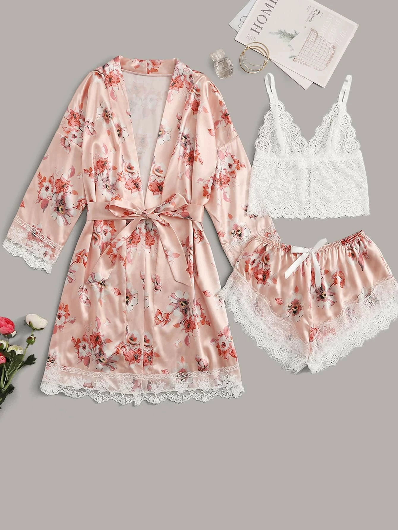 Сексуальное нижнее белье, кружевные шорты, комплект, пижама, оптом, европейский стиль, утягивающий эффект, набор из 3 предметов