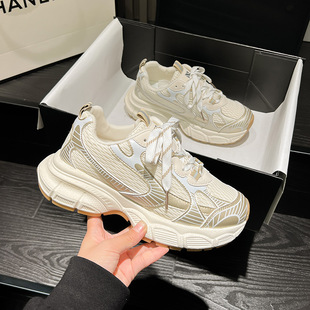 Dad's Shoes Women's 2025 Spring New Korean Version Easiest for Match Thick Sole Popular Mesh Casual Running Sports Shoes 1101