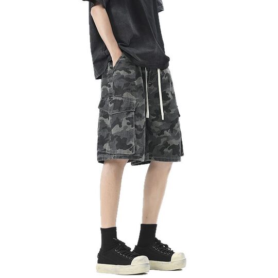 2025 New Arrival Men's Shorts Trendy Casual Loose Large Pocket Workwear Mid-Pants Summer Staggedness Waist Camouflage Horse Pants