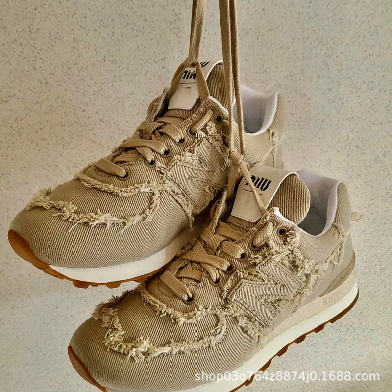 High-End Miu X 574 Women's Early Spring 2024 New Denim Casual Sneakers, Running Shoes
