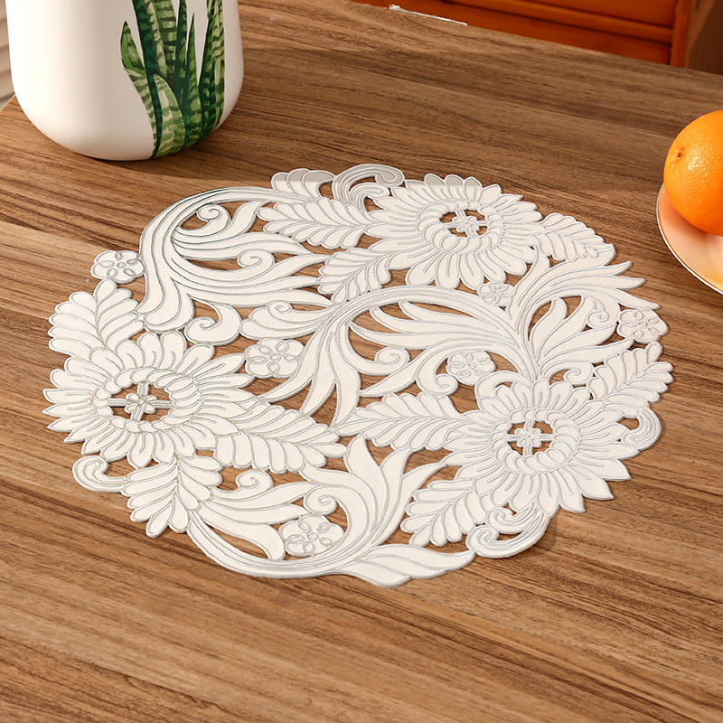 Amazon romántico estilo francés flor imitación almohadilla de PVC almohadilla de café aislante de alta calidad aislamiento de restaurante de lujo ligero