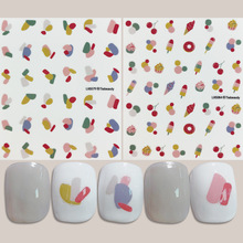 批发新工艺烫金彩绘美甲贴纸渐变彩色花朵草莓夏日冰淇淋指甲贴花