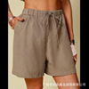 Summer solid shorts for leisure, Amazon, European style, cotton and linen, elastic waist