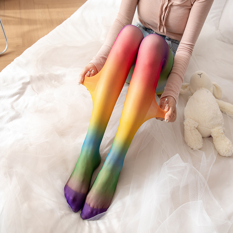 Calcetines de arco iris japoneses Calcetines de colores con personalidad fina para mujer Pantimedias degradadas de primavera y otoño de color a rayas Medias de fiesta