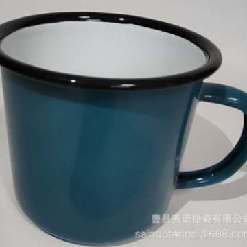 Taza de esmalte engrosada transfronteriza Taza de esmalte de 0,5mm Taza de té de cerámica personalizada Taza taza de café de impresión