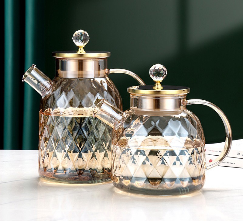 高硼硅玻璃杯子琥珀凉水壶家用大容量泡茶壶凉白开冷水壶茶壶套装