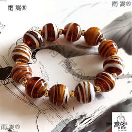 老琉璃珠子14-15mm深茶琥珀色绞胎缠丝琉璃珠diy散珠佛珠配饰手链