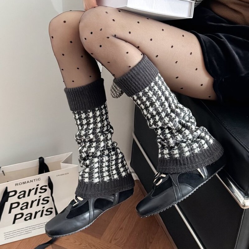 Autumn and Winter Wool Pile Socks for Women, Retro Plaid Fair Isle Style Knitted Warm Leg Covers, Snow Boot Covers