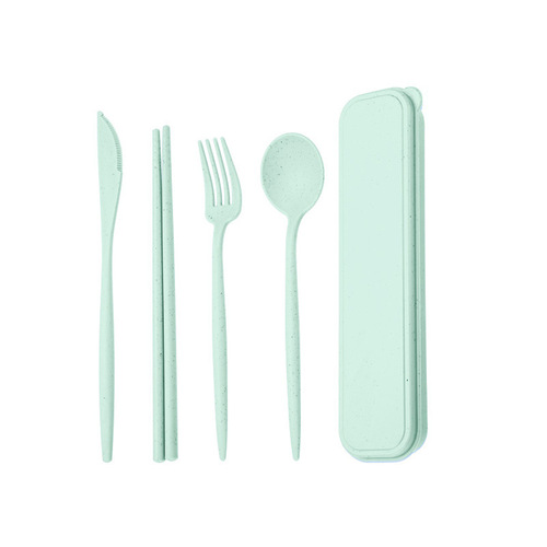 Portable tableware set of wheat straw knife, fork, spoon, chopsticks for students and office workers, four-piece set as a gift, factory wholesale