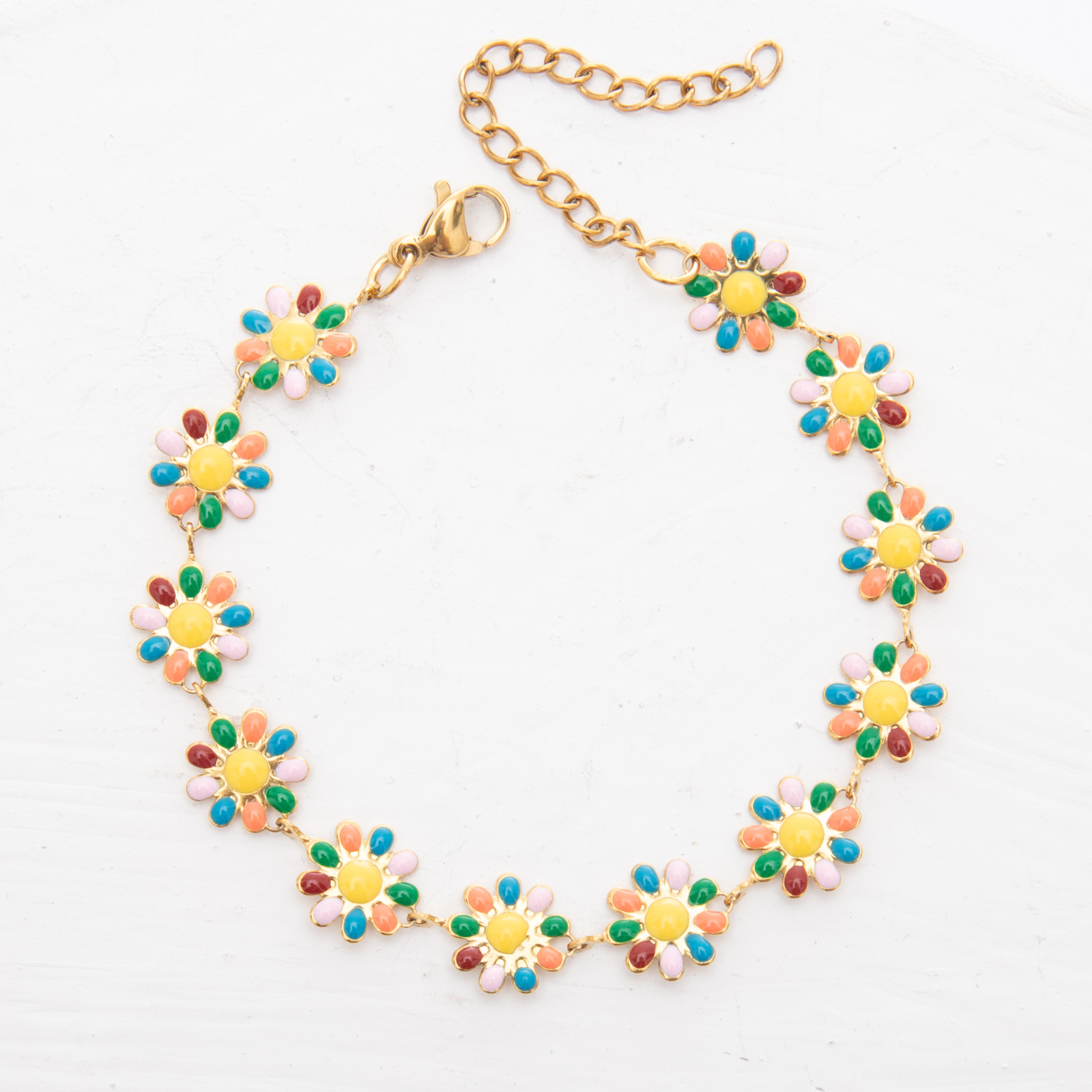 9.9mm large chrysanthemum titanium steel bracelet 18K gold daisy single-sided oil-dropping stainless steel jewelry girly aesthetic jewelry