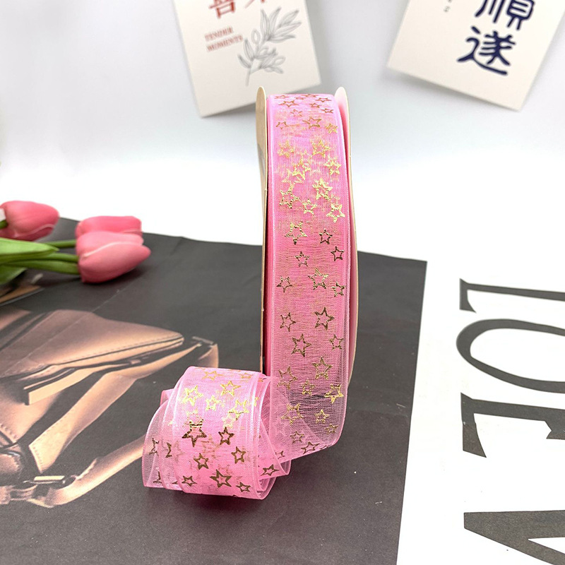 Nuevo soporte de barra de hilo de nieve transparente cinta hecha a mano láser cinta de estrella de cinco puntas cinta de embalaje de caja de regalo de flores