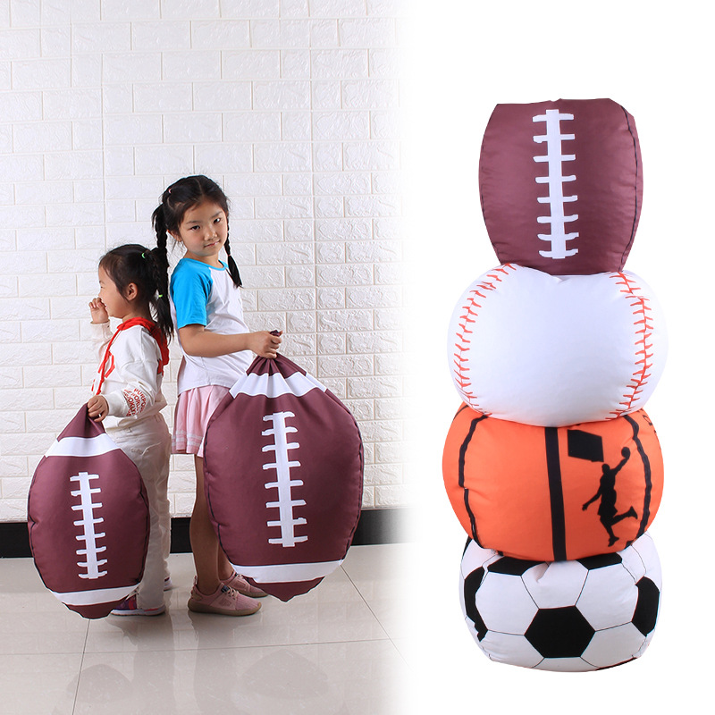 Amazon Venta caliente impresión bola de peluche bolsa de almacenamiento de juguete niños perezoso sofá bolsa de frijol bolsa de almacenamiento de poliéster