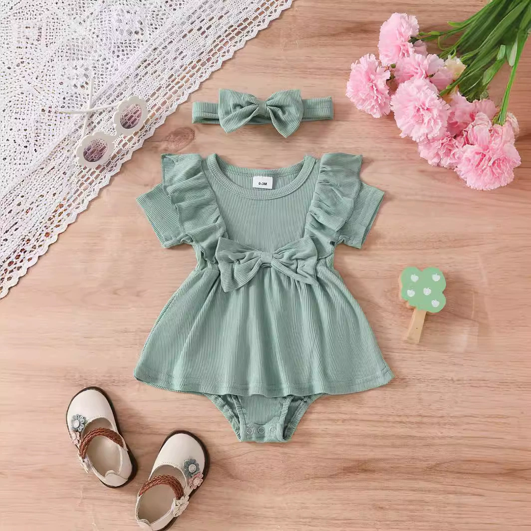 Детский цветной боди-дцел платье, летняя милая косынка, 0-3 лет