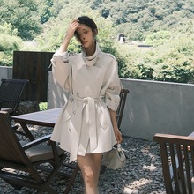 春秋中长款过膝英伦风衣外套女感白色翻领短款小个子大衣