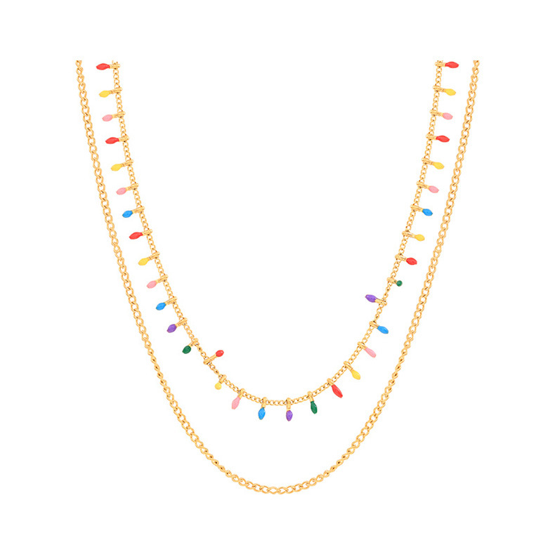 Sweet Water Droplets Titanium Steel Tassel Chain Zircon Necklace 1 Piece