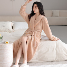 女士睡衣秋冬季法兰绒加厚加绒睡袍珊瑚绒保暖浴袍冬季家居服新款