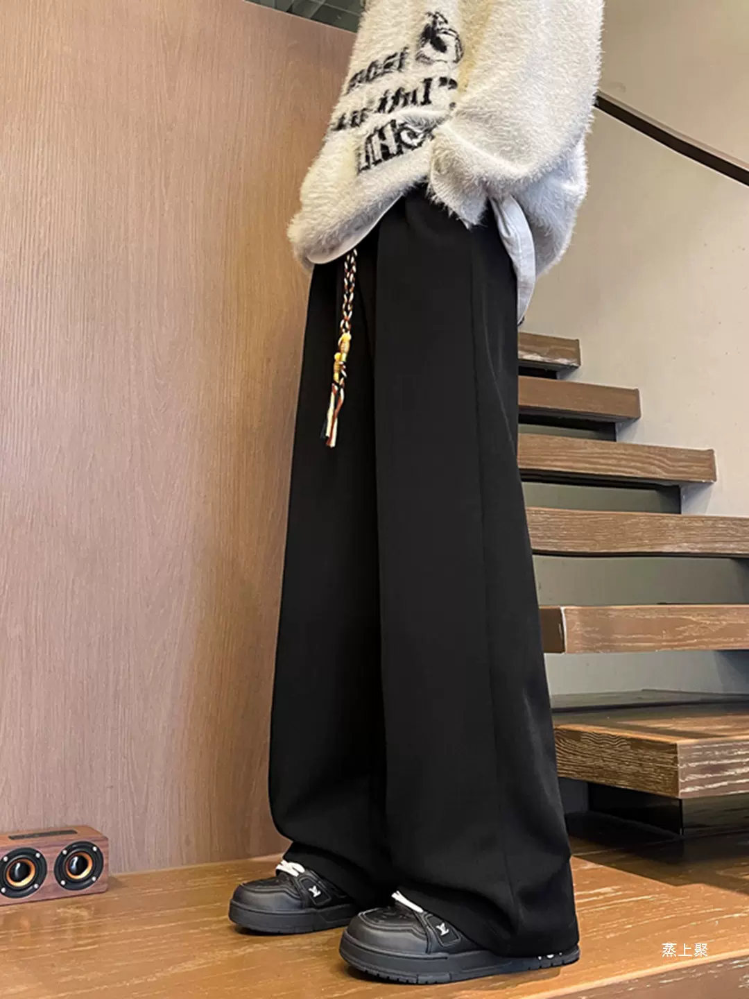 国风麦穗纹阔腿裤男士加肥加大码宽松休闲裤子秋季潮牌直筒裤男款