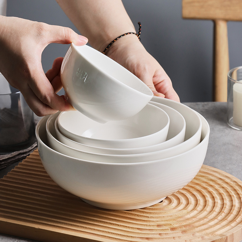 Pure White Ceramic Rice Bowl Noodle Bowl Large Soup Bowl Hotel Restaurant Soup Noodle Bowl Household Small Bowl Ceramic Bowl